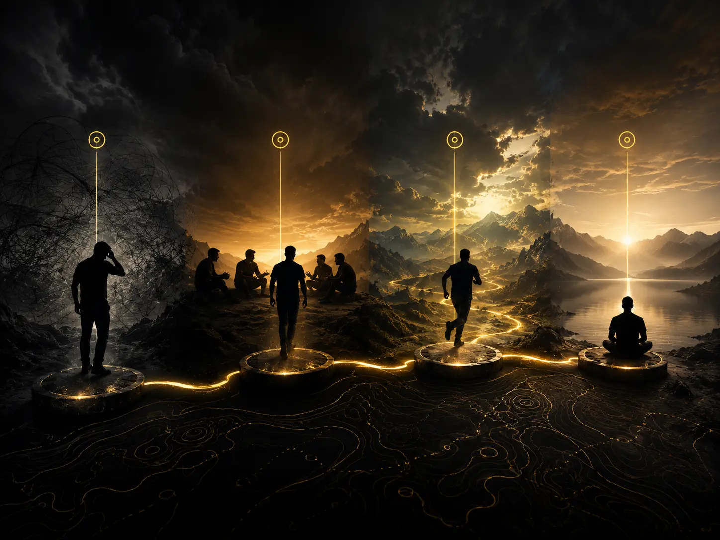Men walking from drift into alignment